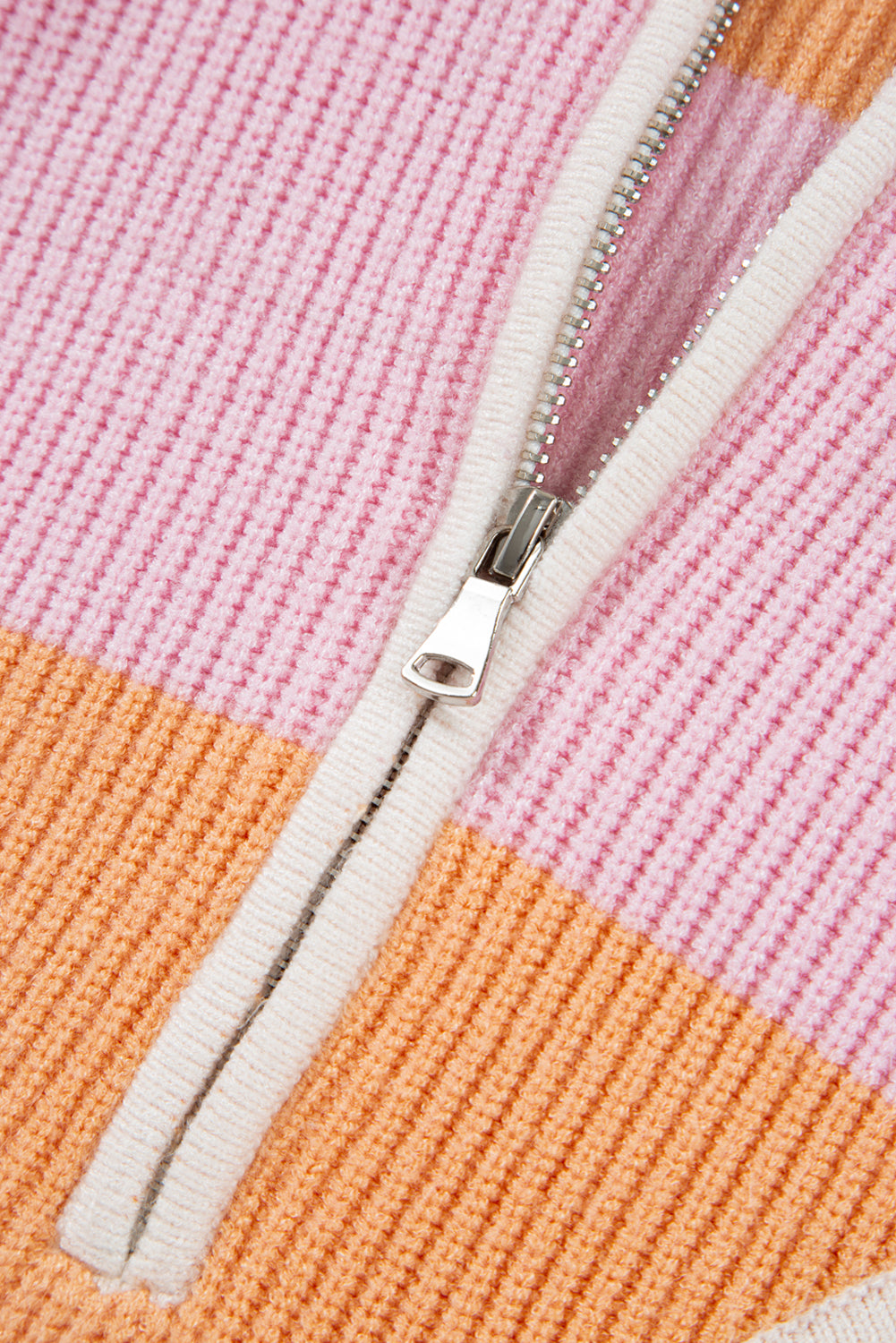 Orange Stripe Colorblock Half Zip Oversize Sweater