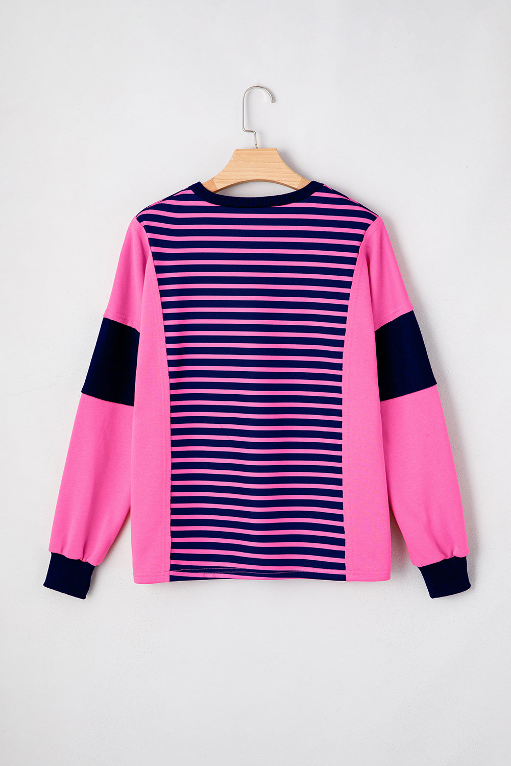 Pink Stripe Color Block V Neck Loose Fit Long Sleeve Top
