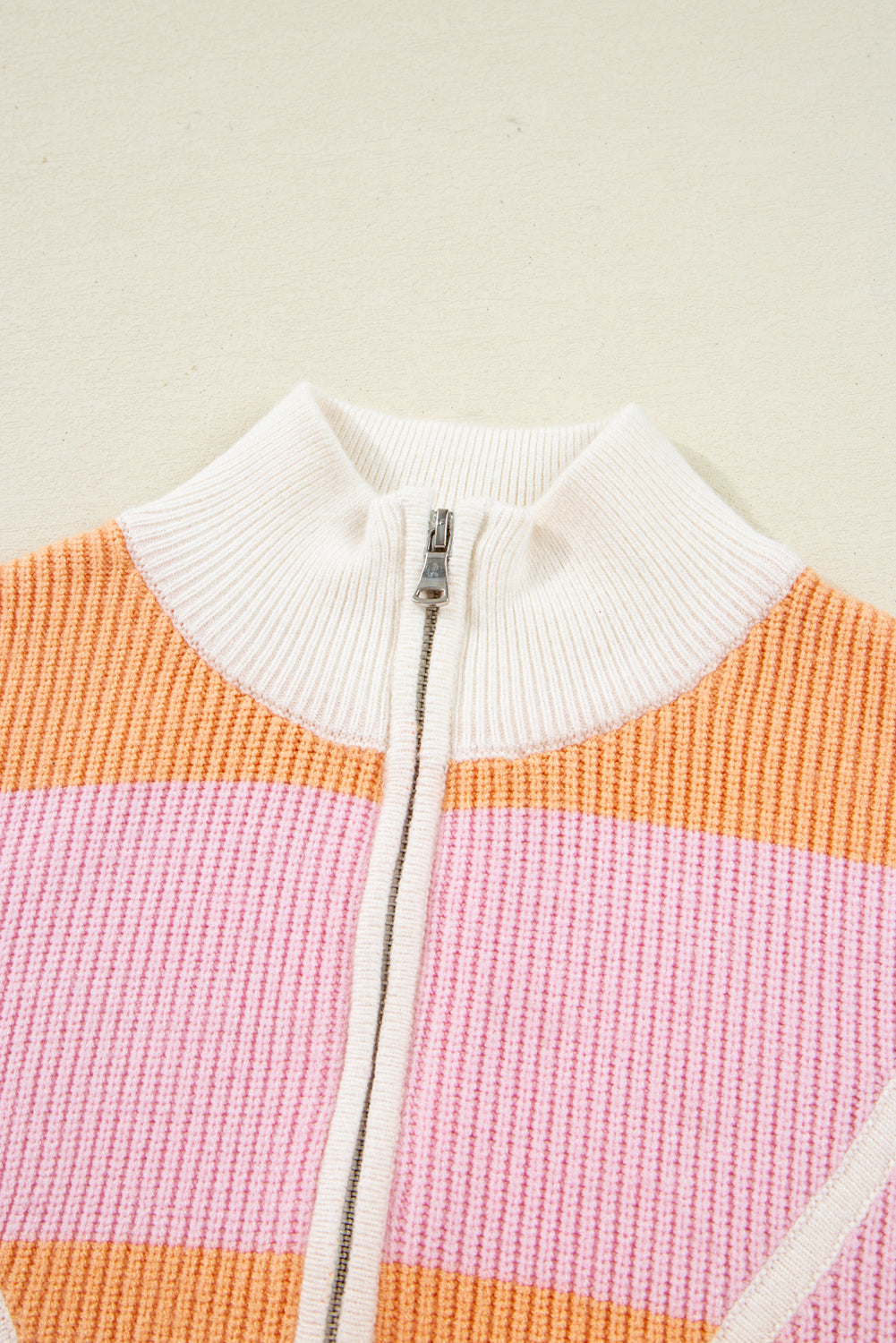 Orange Stripe Colorblock Half Zip Oversize Sweater