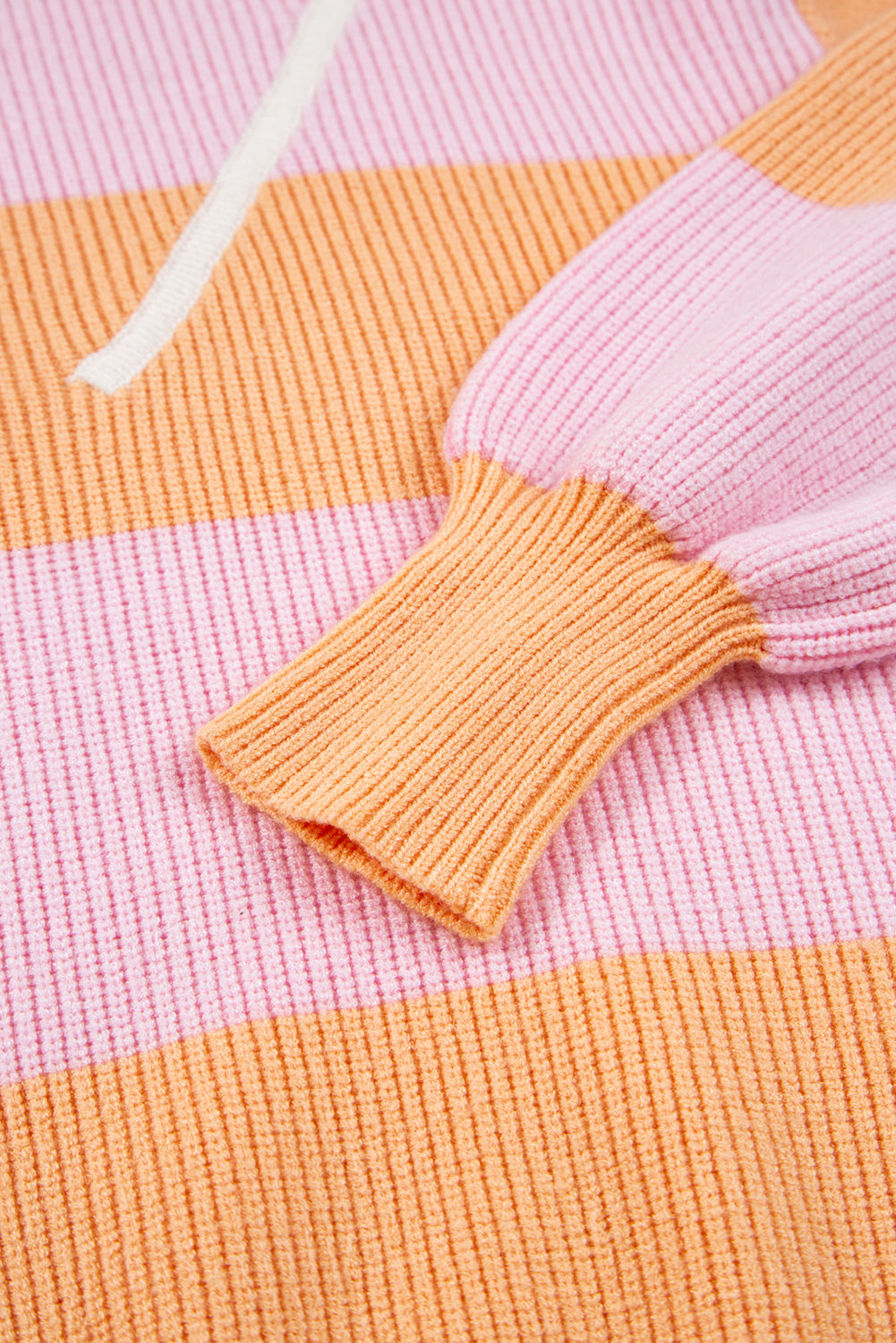 Orange Stripe Colorblock Half Zip Oversize Sweater