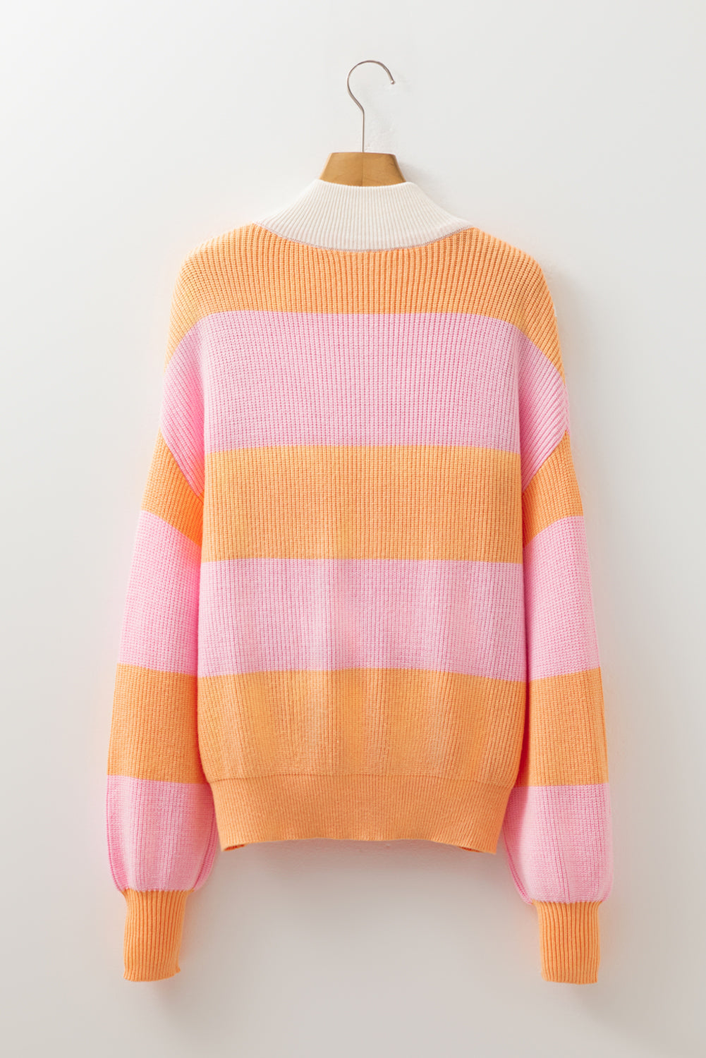 Orange Stripe Colorblock Half Zip Oversize Sweater