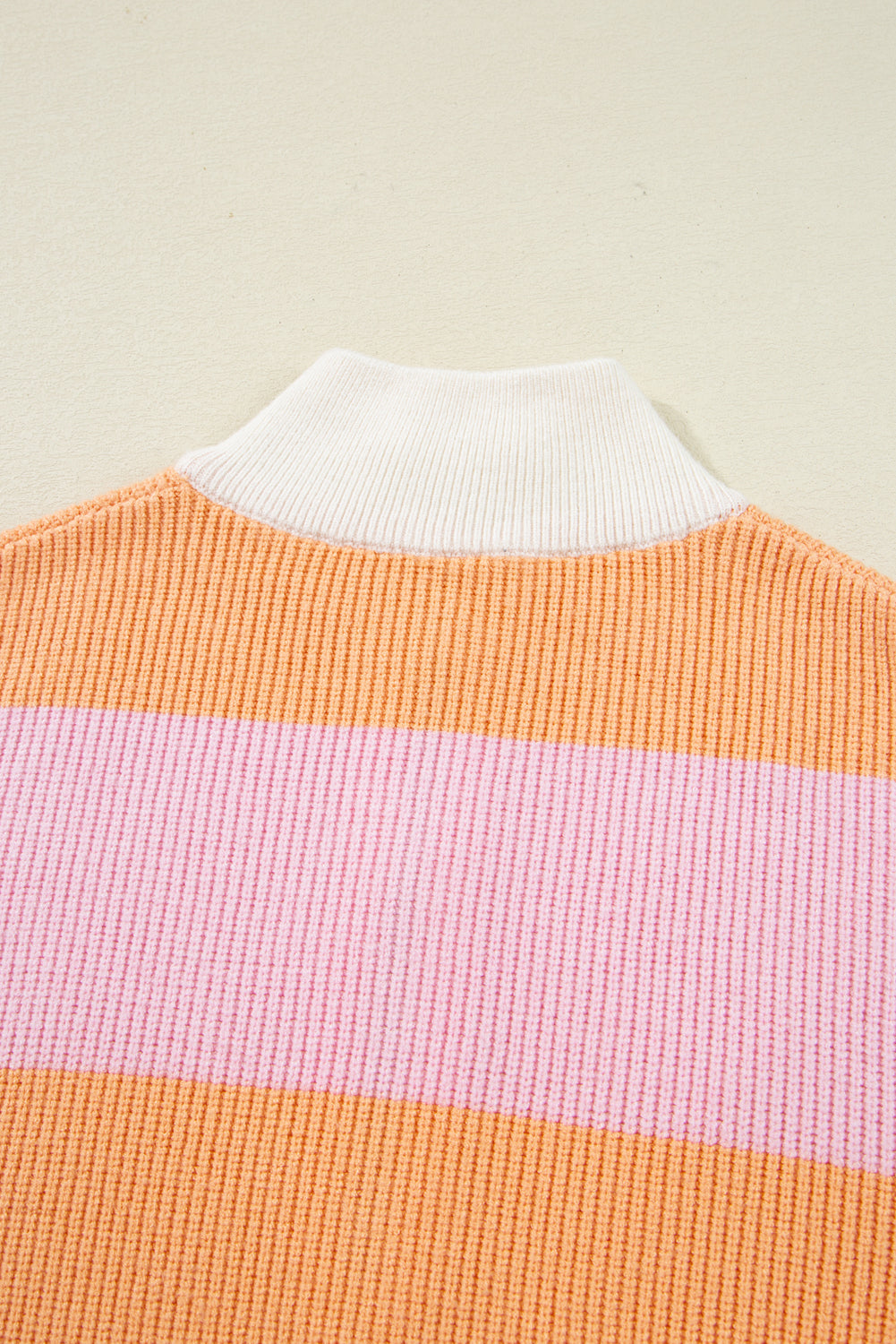 Orange Stripe Colorblock Half Zip Oversize Sweater
